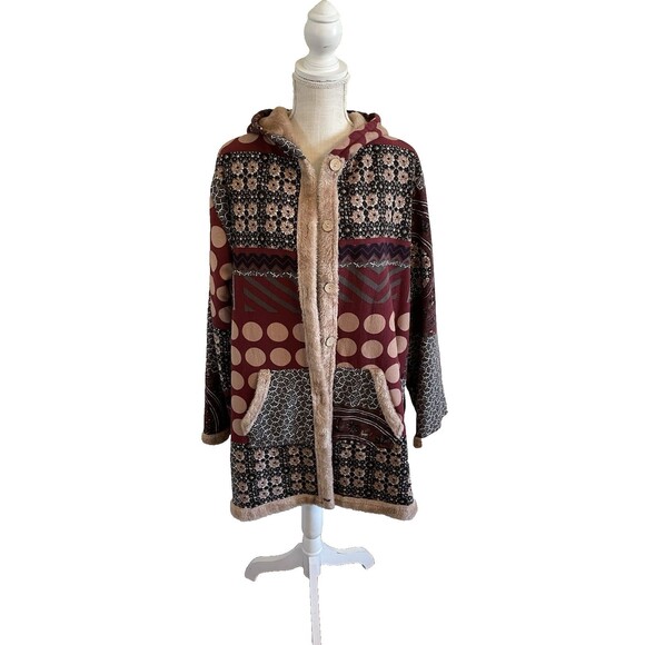 Multi-Color Women's Patchwork Sherpa Lined Hooded Parka Jacket Size 5XL - Picture 1 of 15